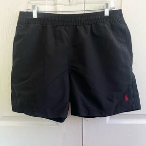 Polo by Ralph Lauren Men's Black Swim Trunks with Red Logo
